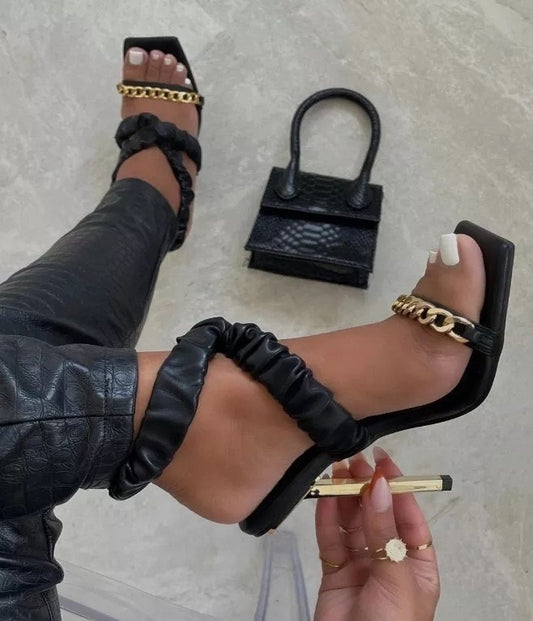 Classy gold chained heels & Purse set’s