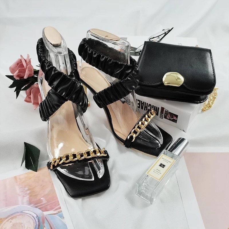 Classy gold chained heels & Purse set’s